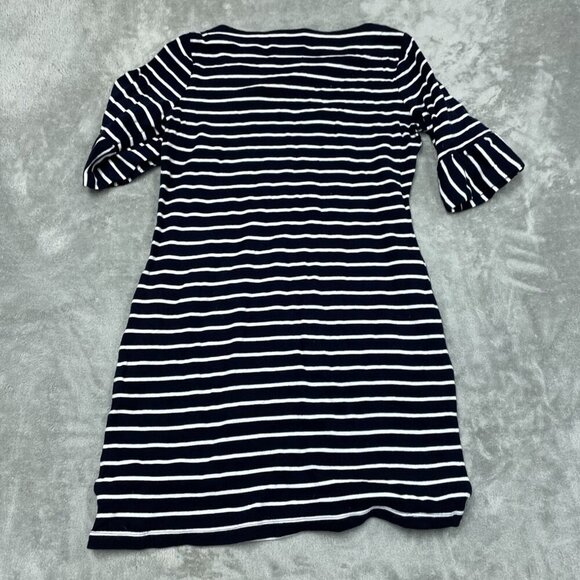 Talbots Navy & White Striped Bell Sleeve Dress M 6356 - Picture 1 of 7